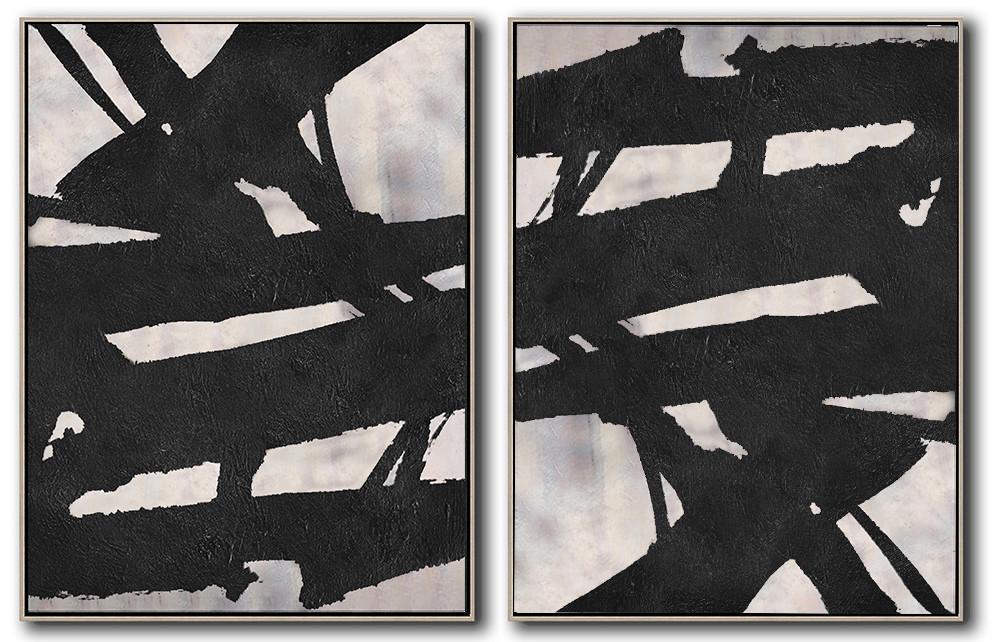 Hand-Painted Set Of 2 Minimal Painting On Canvas - Grey Wall Canvas Guest Room Extra Large
